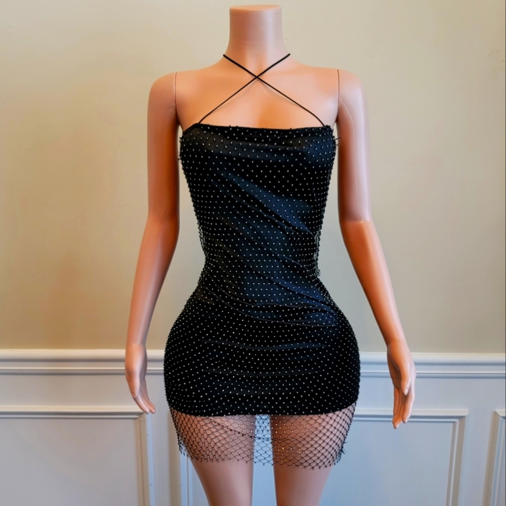New Akira (w/tag) Black Crystal Embellished Bodycon Dress (Size L)